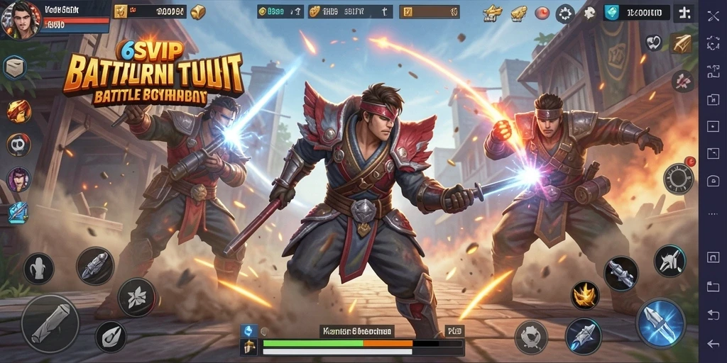 Tangkapan layar utama 6SVIP menampilkan aksi seru dalam arena Battle Royale.