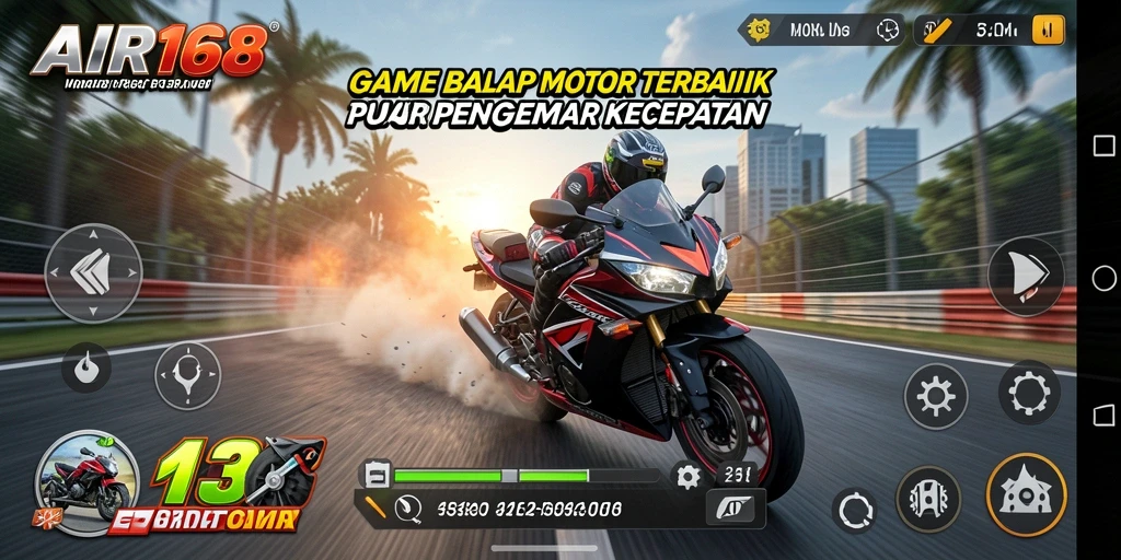 Tampilan gameplay seru dari AIR168, balapan motor penuh aksi.