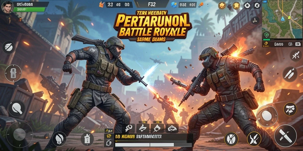 Screenshot gameplay F32 menampilkan aksi seru Battle Royale.