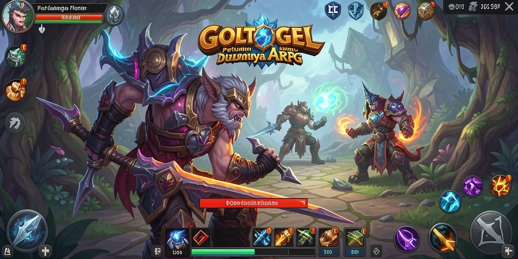 Screenshot gameplay GOLTOGEL menampilkan pertarungan seru di dunia fantasi.