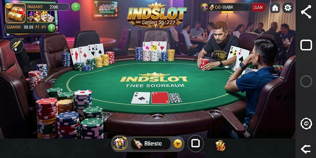 Tampilan gameplay menarik dari INDSLOT dengan suasana poker yang mendebarkan.