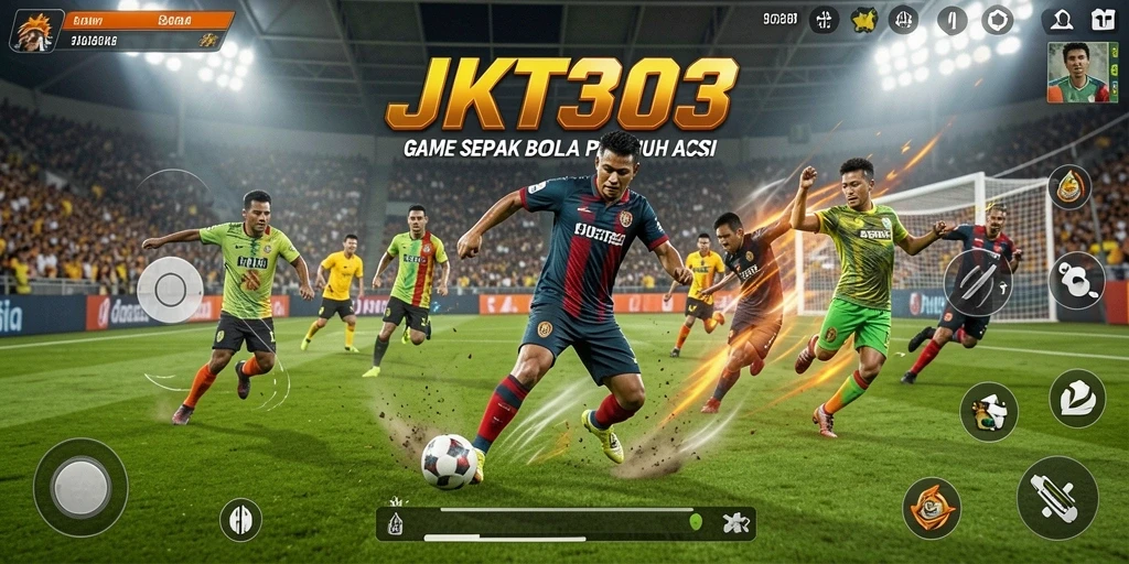 Screenshot gameplay JKT303 dengan aksi menegangkan di lapangan.