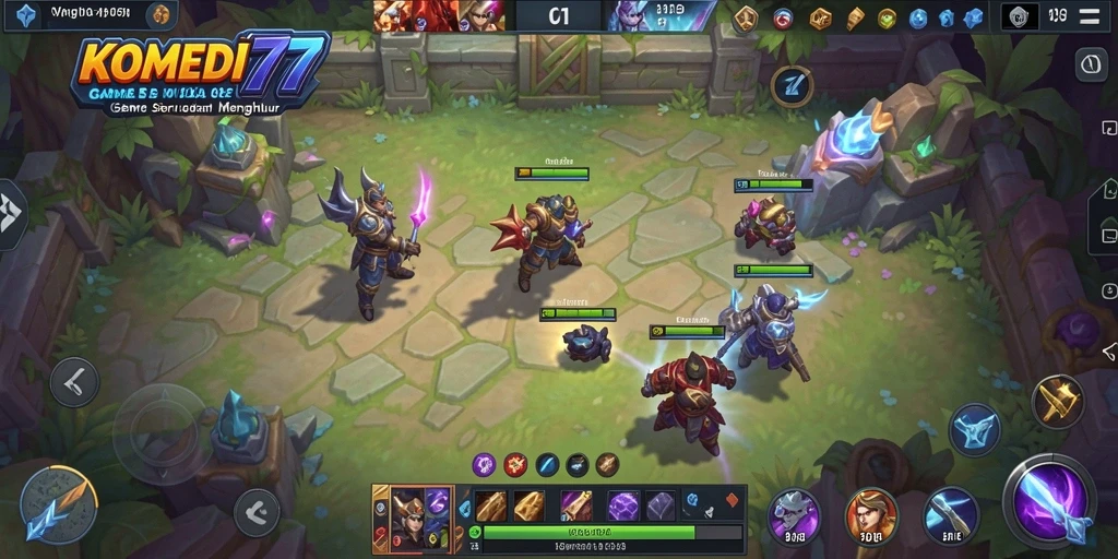 Tampilan gameplay menarik dari KOMEDI77 di arena MOBA.