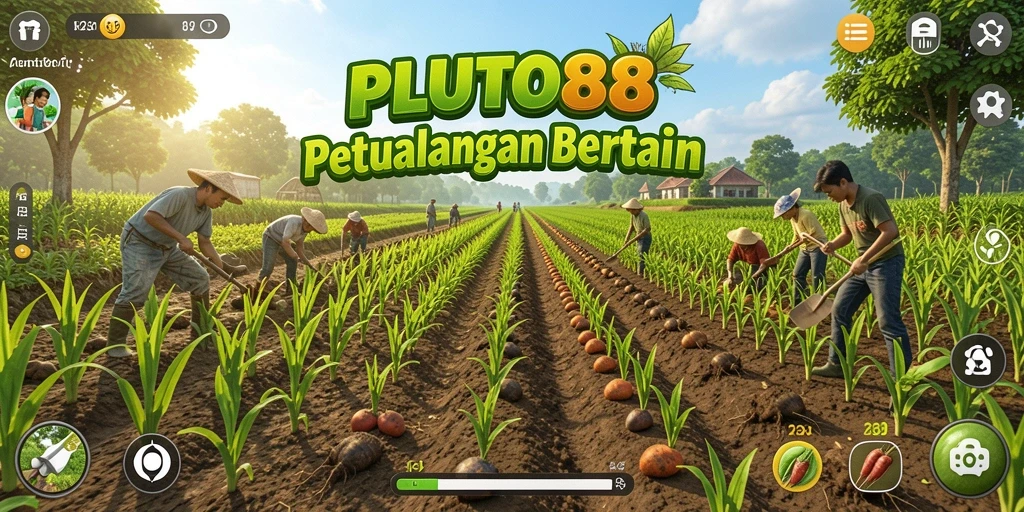 Tangkapan layar gameplay PLUTO88 dengan suasana pertanian yang indah.
