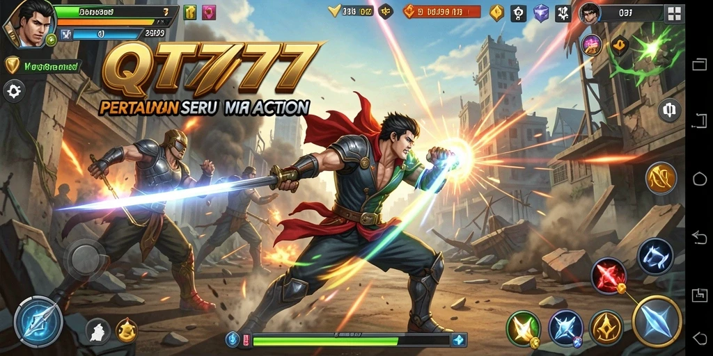 Screenshot QT777 menampilkan aksi mendebarkan dan pertarungan seru.