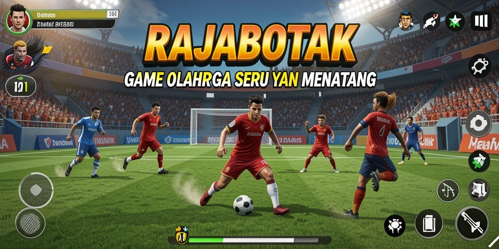 Screenshot utama RAJABOTAK menampilkan aksi seru dalam permainan olahraga.