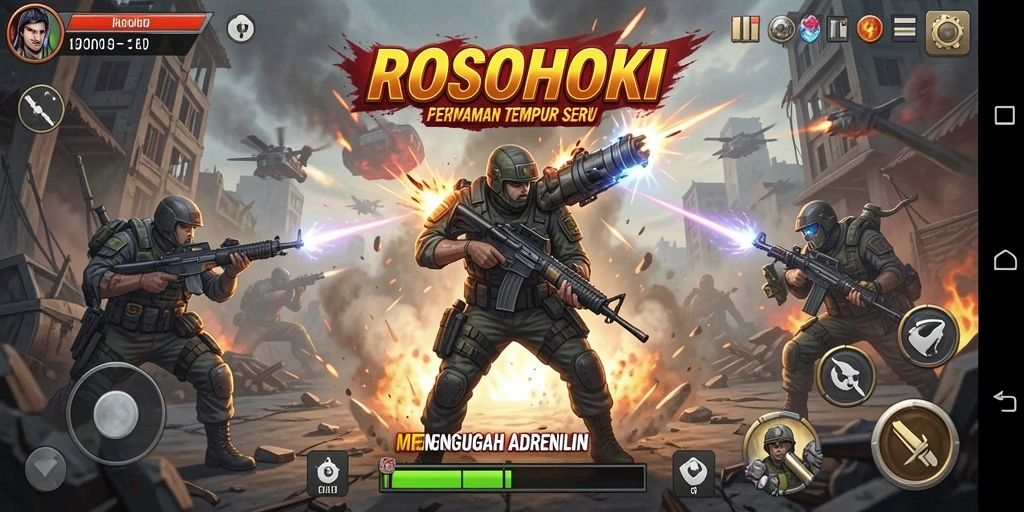 Screenshot menampilkan aksi intens dalam permainan TPS ROSOHOKI.