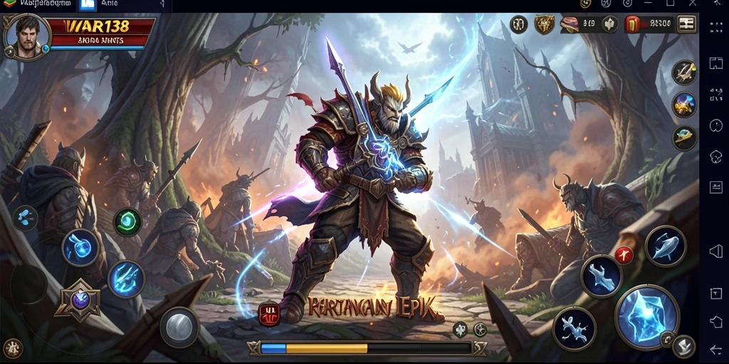Tampilan gameplay epik WAR138 yang menampilkan aksi pertarungan karakter.