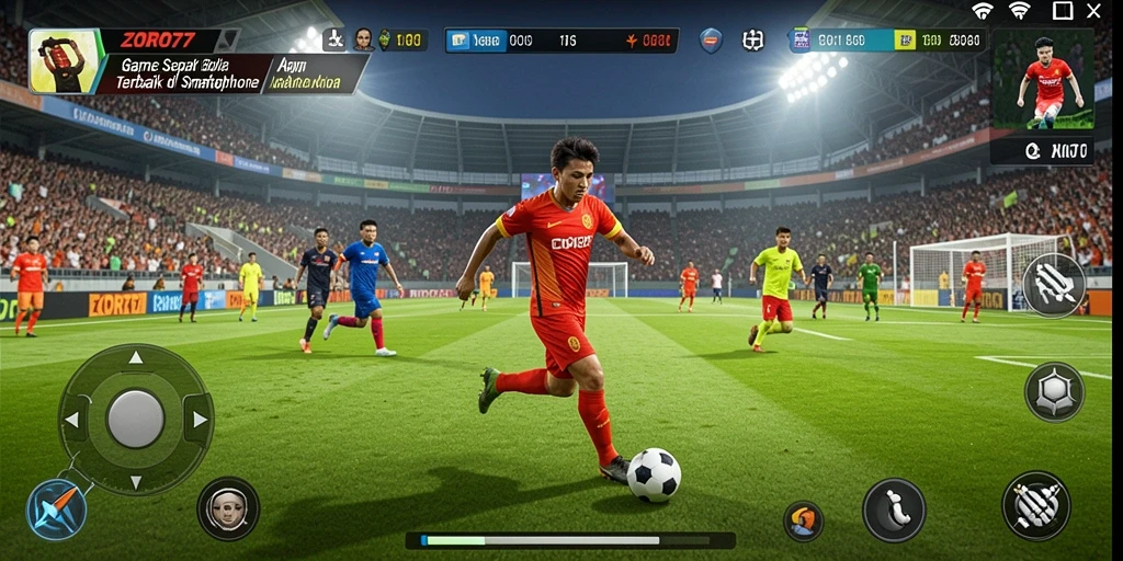 Tampilan gameplay seru dalam <strong>ZORO77</strong> yang menampilkan aksi sepak bola nyata.